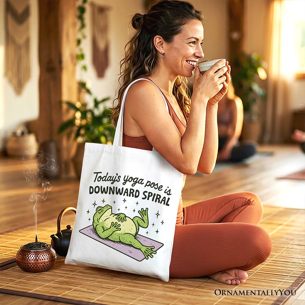 Yoga Frog Downward Spiral Tote Bag, Funny Mental Health Humor Gift Shopper - Shaketea