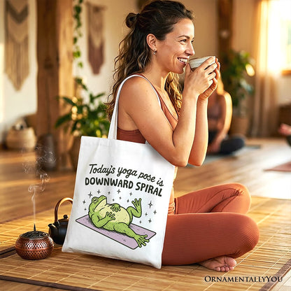 Yoga Frog Downward Spiral Tote Bag, Funny Mental Health Humor Gift Shopper - Shaketea