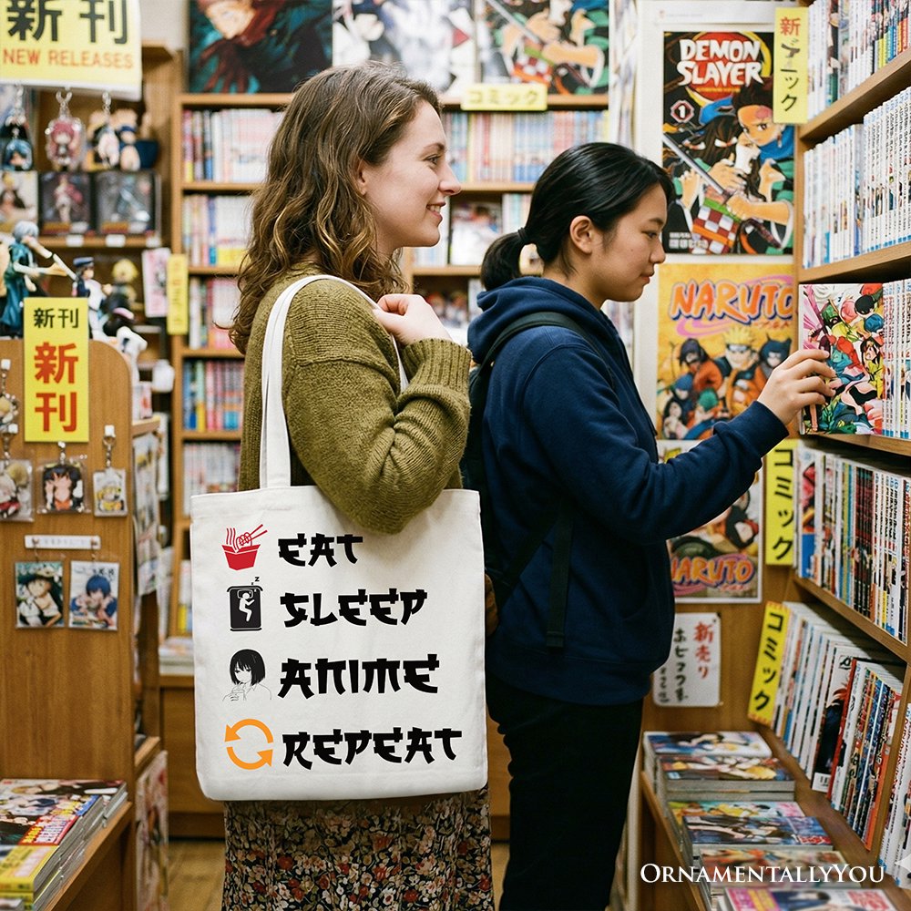 Eat Sleep Anime Repeat Tote Bag, Funny Gift Shopper For Anime Lover - Shaketea