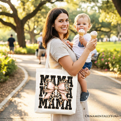 Glitter Leopard Mama Tote Bag, Coquette Bow Gift Shopper for Glam and Trendy Mothers - Shaketea
