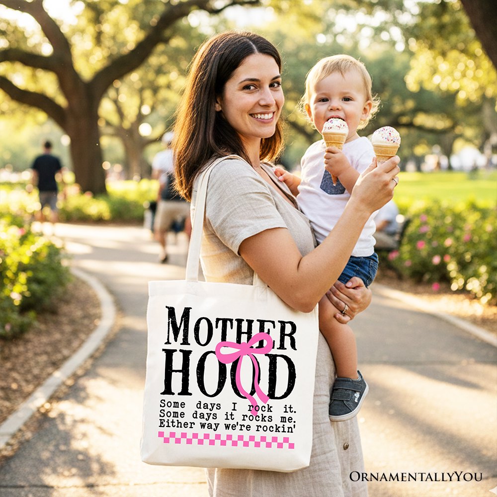 Motherhood Coquette Pink Bow Tote Bag, Retro Checkered Gift Shopper - Shaketea