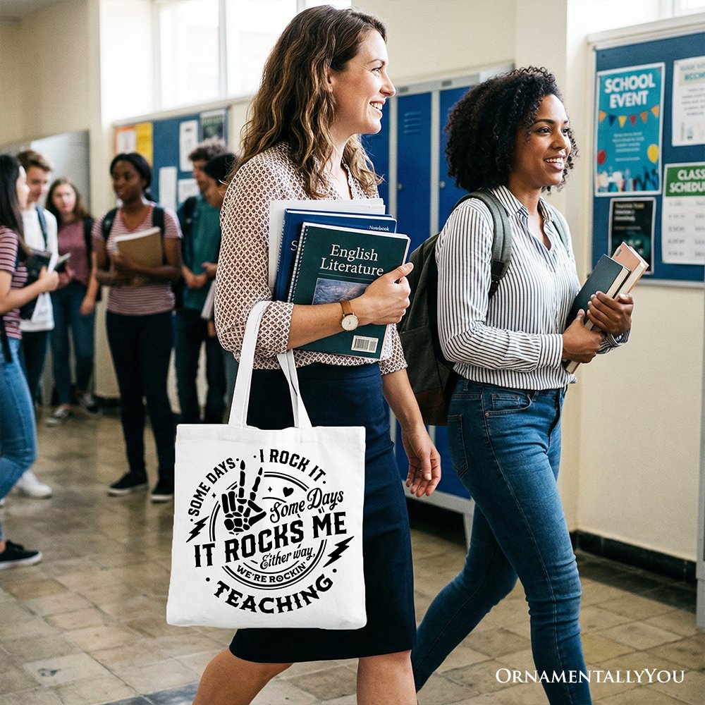 Some Days I Rock It Some Days It Rocks Me Tote Bag, Funny Gift Shopper for Fun Teachers - Shaketea