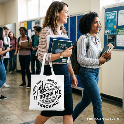Some Days I Rock It Some Days It Rocks Me Tote Bag, Funny Gift Shopper for Fun Teachers - Shaketea