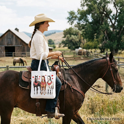 Valentine Horses Western Tote Bag, Cute Country Lover Gift Shopper - Shaketea