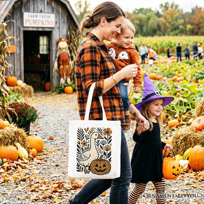 Boho Goose Halloween Pumpkin Tote Bag, Spooky Fall Floral Gift Shopper - Shaketea