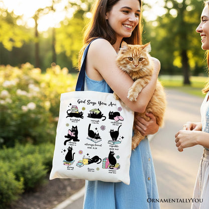 Book Cat God Says I Am Tote Bag, Christian Bible Verse Faith Gift Shopper - Shaketea