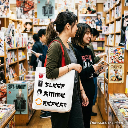 Eat Sleep Anime Repeat Tote Bag, Funny Gift Shopper For Anime Lover - Shaketea