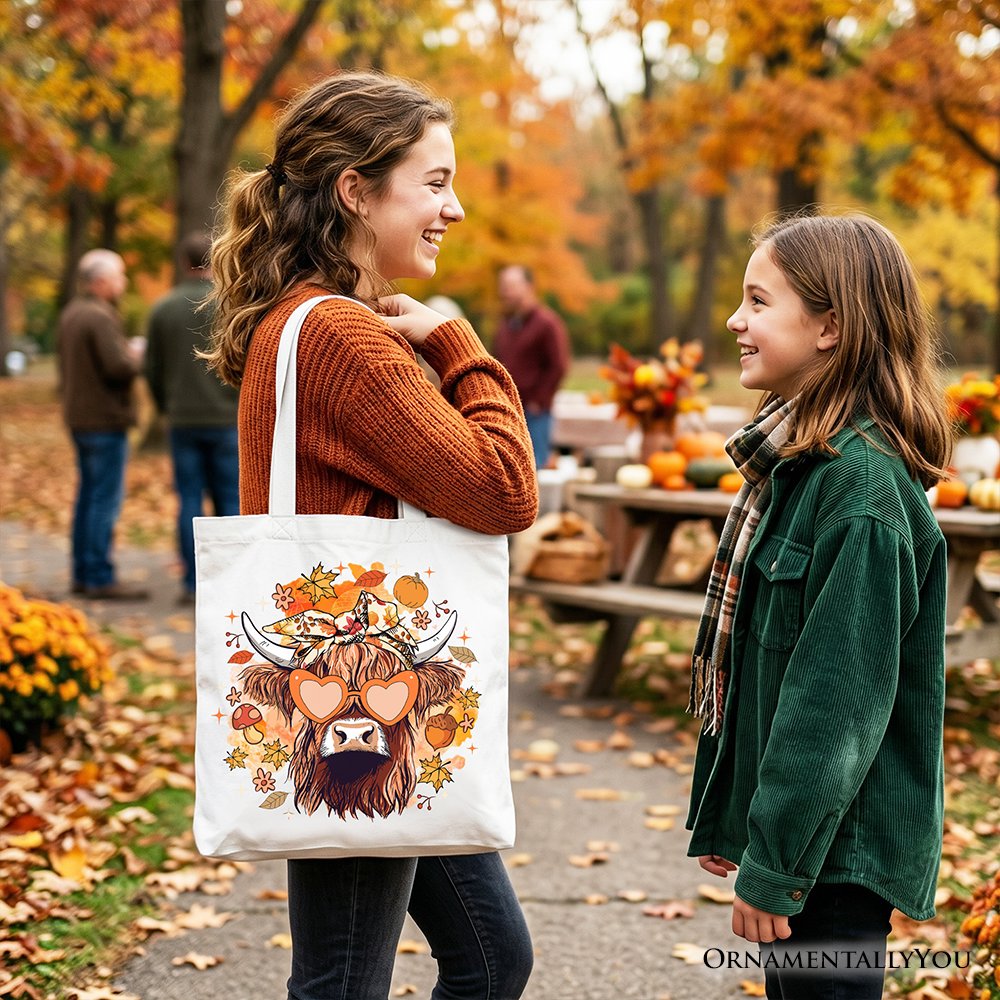 Fall Highland Cow Tote Bag, Messy Bun Howdy Gift Shopper with Autumn Vibes - Shaketea