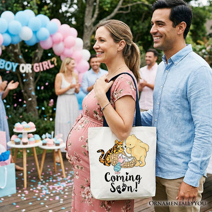 Pregnancy Announcement Winnie-the-Pooh Tote Bag 1926 A.A. Milne Baby Coming Soon Mom Gift Shopper - Shaketea