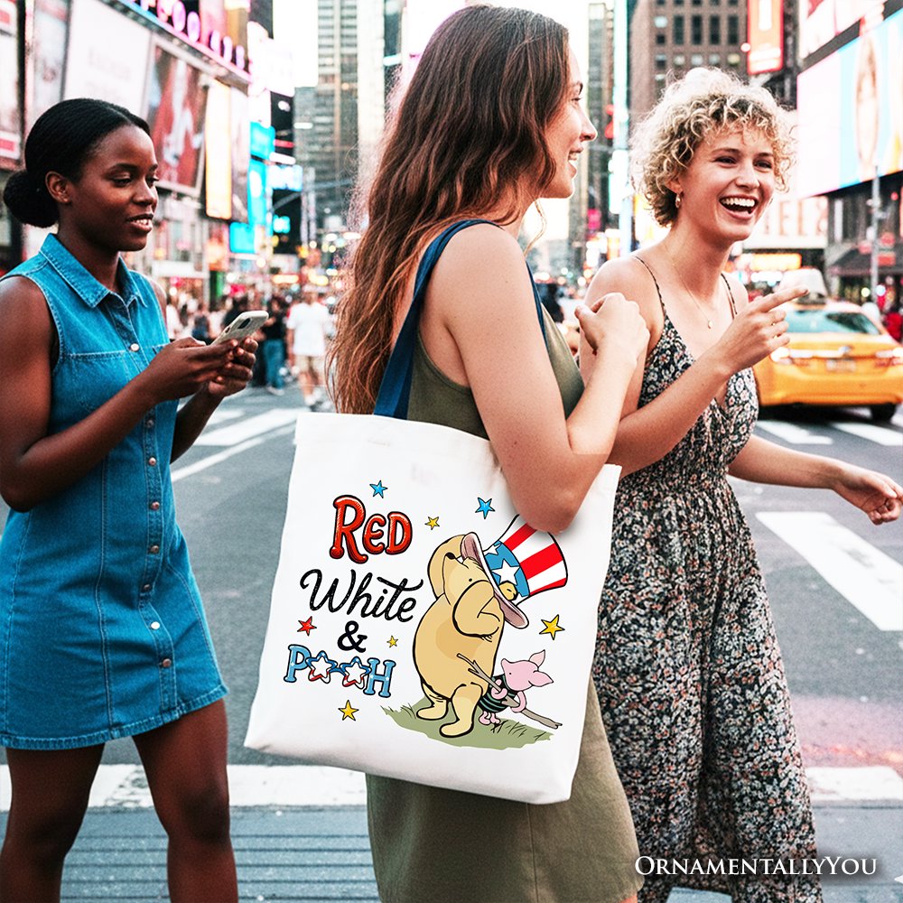 Red White & Proud Winnie-the-Pooh Tote Bag, 1926 A.A. Milne Patriotic 4th of July Gift Shopper - Shaketea