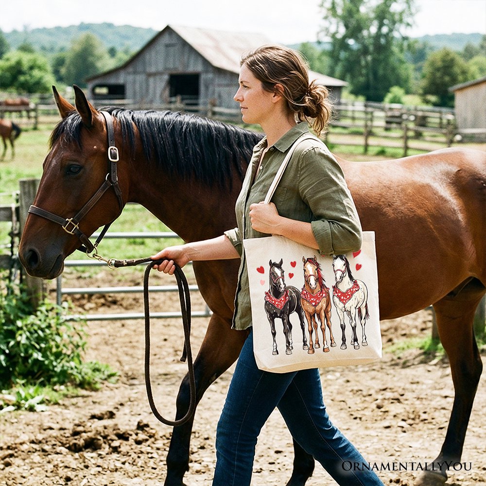 Valentine Horses Western Tote Bag, Cute Country Lover Gift Shopper - Shaketea