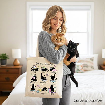 Book Cat God Says I Am Tote Bag, Christian Bible Verse Faith Gift Shopper - Shaketea