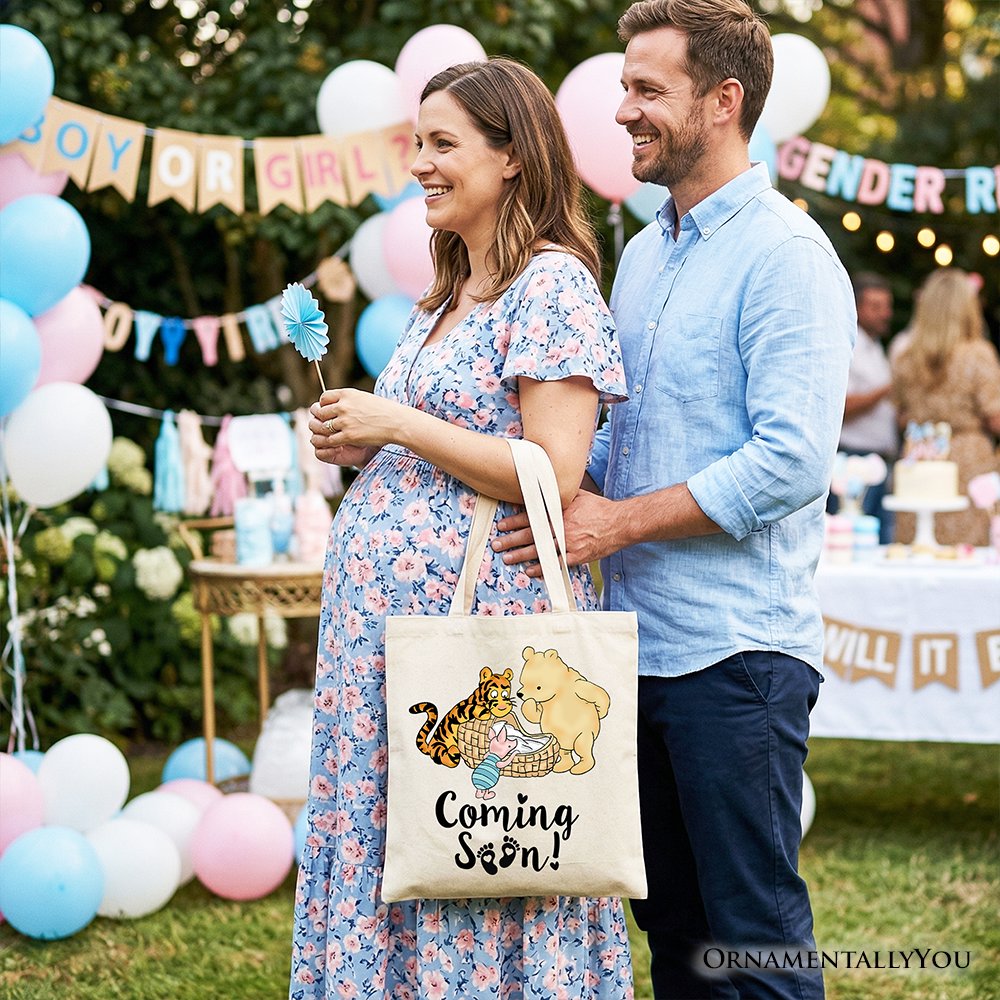 Pregnancy Announcement Winnie-the-Pooh Tote Bag 1926 A.A. Milne Baby Coming Soon Mom Gift Shopper - Shaketea