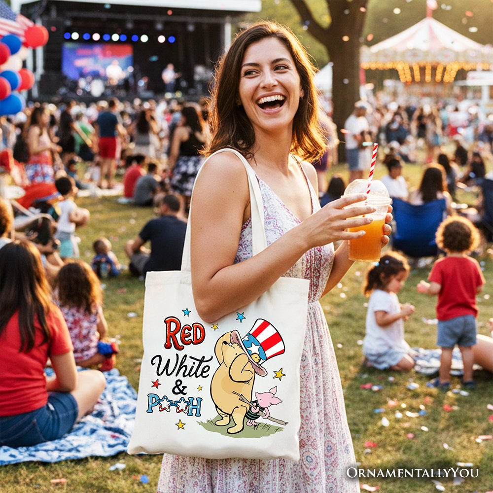 Red White & Proud Winnie-the-Pooh Tote Bag, 1926 A.A. Milne Patriotic 4th of July Gift Shopper - Shaketea