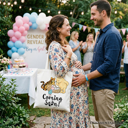 Pregnancy Announcement Winnie-the-Pooh Tote Bag 1926 A.A. Milne Baby Coming Soon Mom Gift Shopper - Shaketea