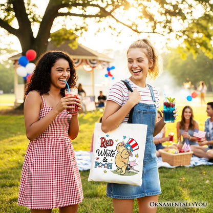 Red White & Proud Winnie-the-Pooh Tote Bag, 1926 A.A. Milne Patriotic 4th of July Gift Shopper - Shaketea