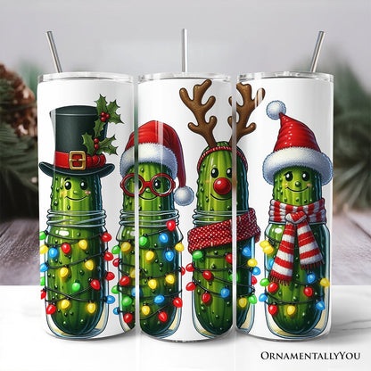Christmas Pickles 20oz Personalized Tumbler With Lid and Stainless Steel Straw, Festive Holiday Cucumber Gift Cup