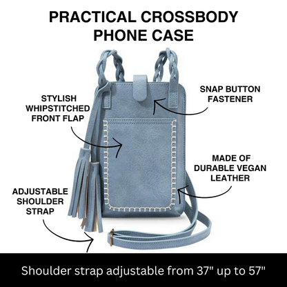 Free Spirit Crossbody Phone Purse Vegan Leather Fits 7 Inches Touch Screen Window