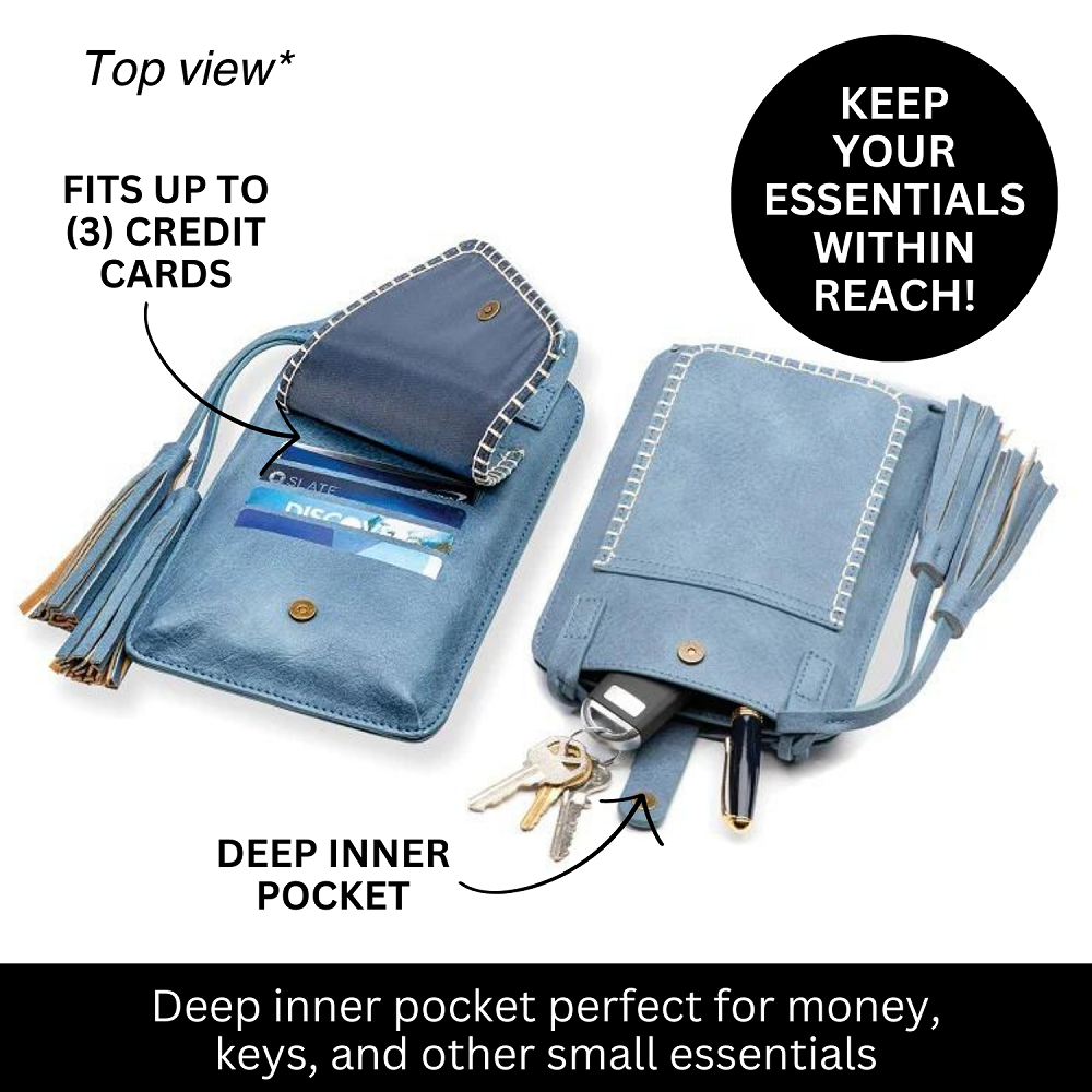 Free Spirit Crossbody Phone Purse Vegan Leather Fits 7 Inches Touch Screen Window
