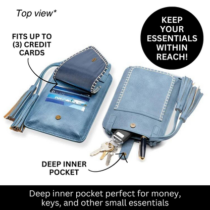 Free Spirit Crossbody Phone Purse Vegan Leather Fits 7 Inches Touch Screen Window