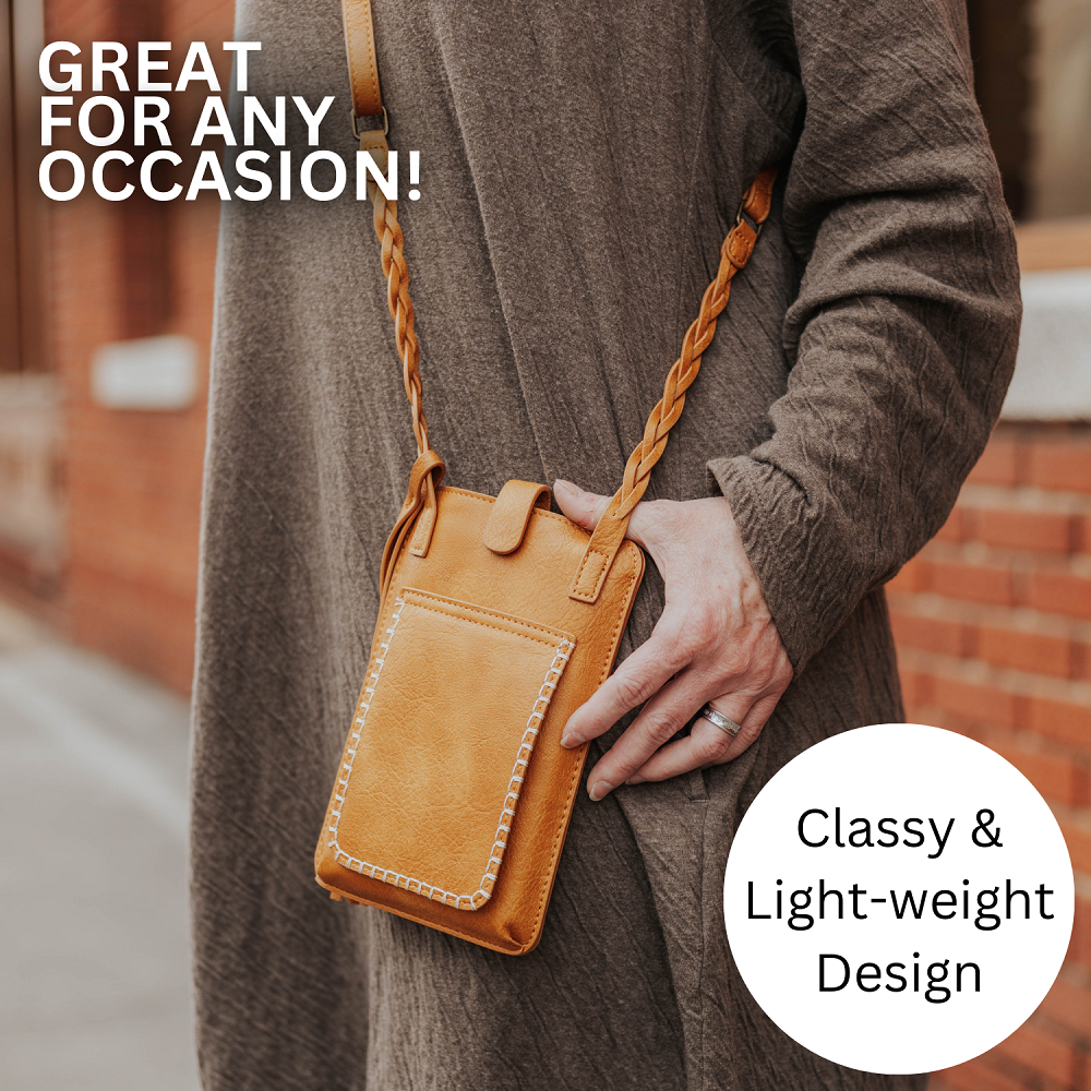 Free Spirit Crossbody Phone Purse Vegan Leather Fits 7 Inches Touch Screen Window
