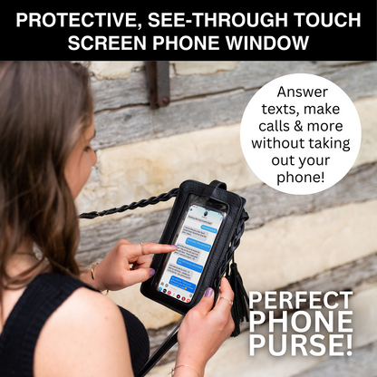 Free Spirit Crossbody Phone Purse Vegan Leather Fits 7 Inches Touch Screen Window