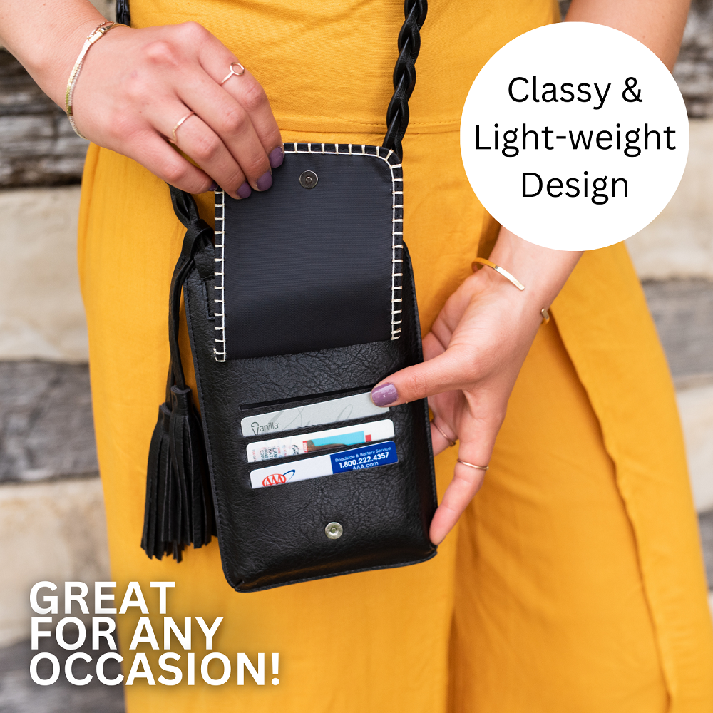 Free Spirit Crossbody Phone Purse Vegan Leather Fits 7 Inches Touch Screen Window
