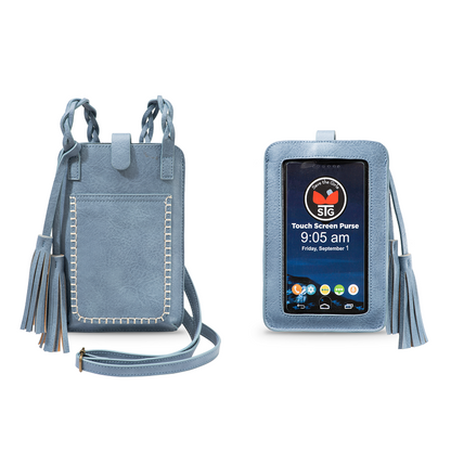 Free Spirit Crossbody Phone Purse Vegan Leather Fits 7 Inches Touch Screen Window