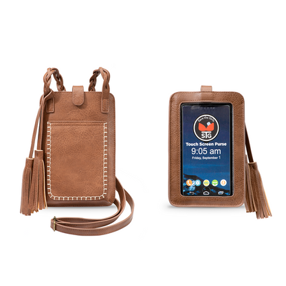 Free Spirit Crossbody Phone Purse Vegan Leather Fits 7 Inches Touch Screen Window
