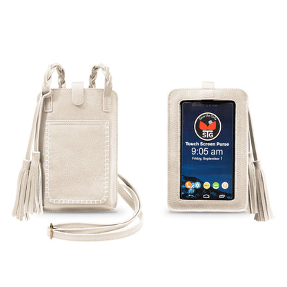Free Spirit Crossbody Phone Purse Vegan Leather Fits 7 Inches Touch Screen Window