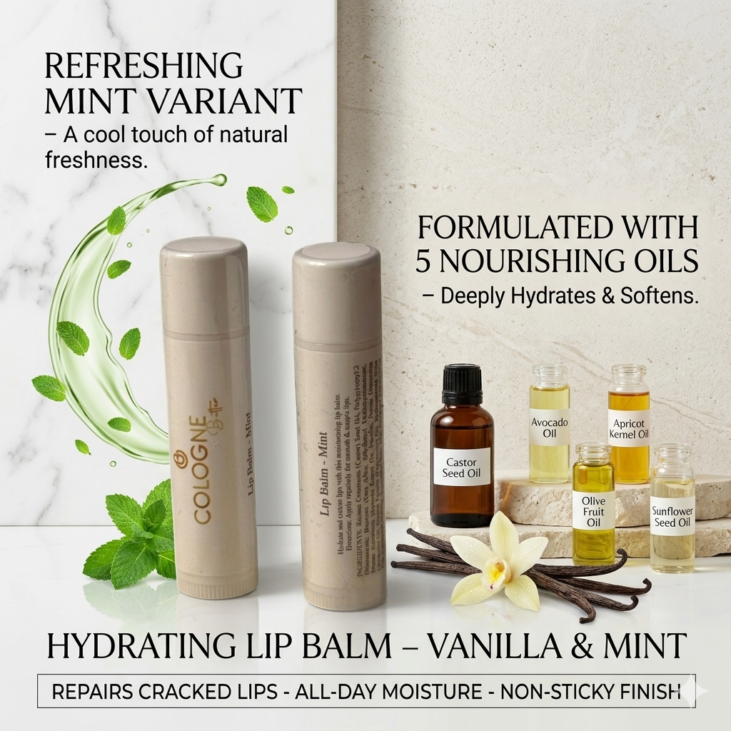 Hydrating Lip Balm – Vanilla & Mint | Moisturizing Lip Care with Castor, Avocado & Olive Oils | Repair Dry Chapped Lips | Smooth & Nourishing Lip Balm