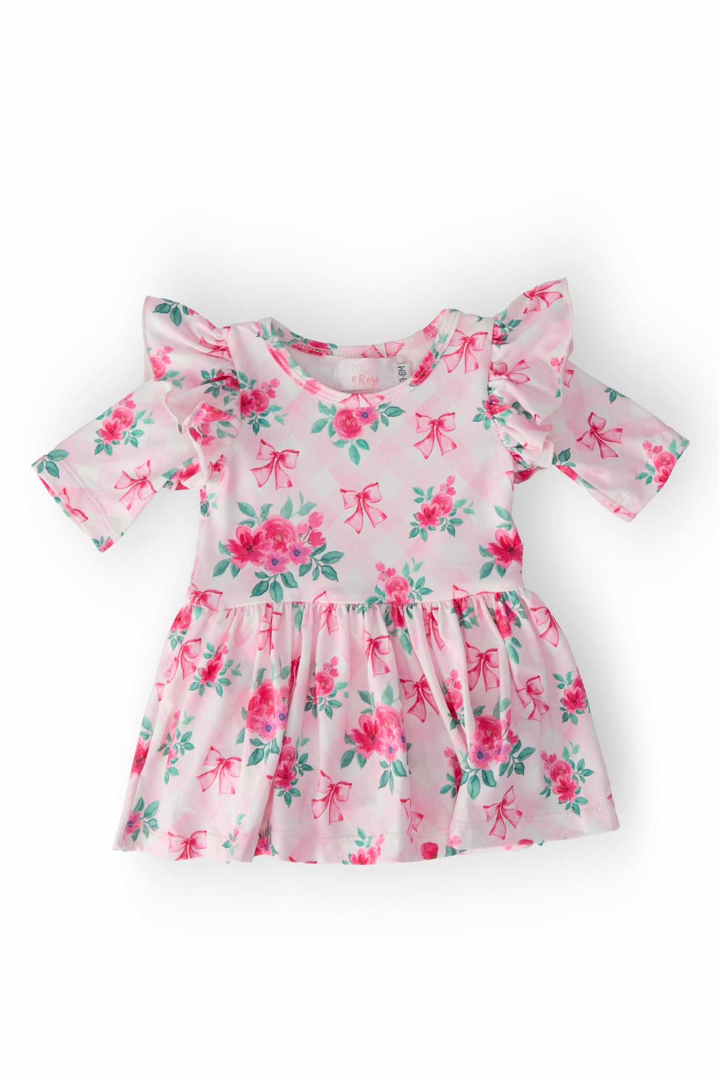 Gingham Bows 3/4 Sleeve Flutter Twirl Bodysuit