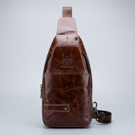 Men's Genuine Leather Sling Bag – Structured Office Carry - Shaketea