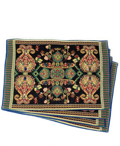 Tache Elegant Black Ornate Paisley Woven Tapestry Placemat Set (18192)