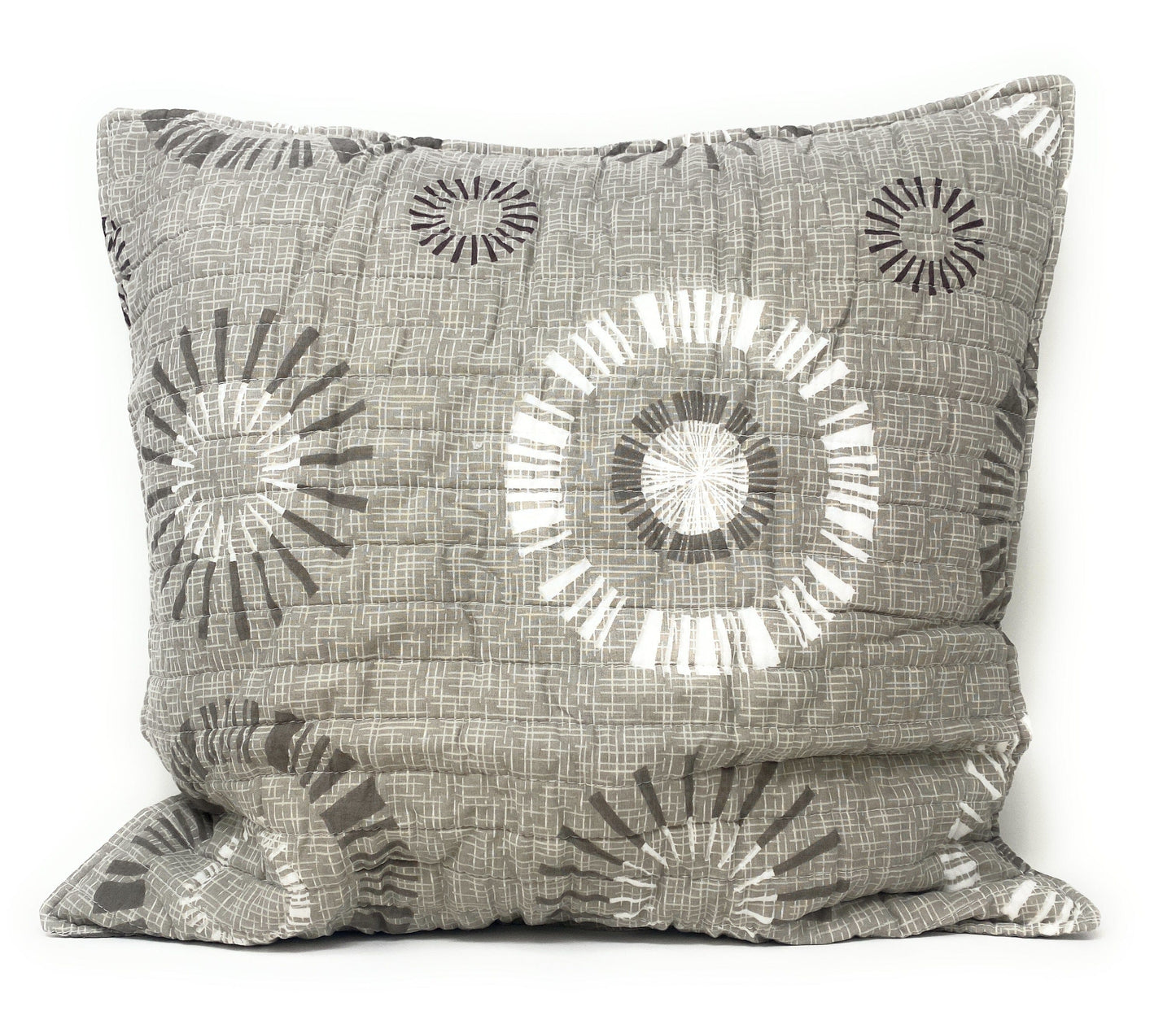 Tache Cotton Taupe Beige Striped Floral Geometric Starburst Decorative 18x18" Throw Pillow Covers -  2-Pieces (DXJ107076)