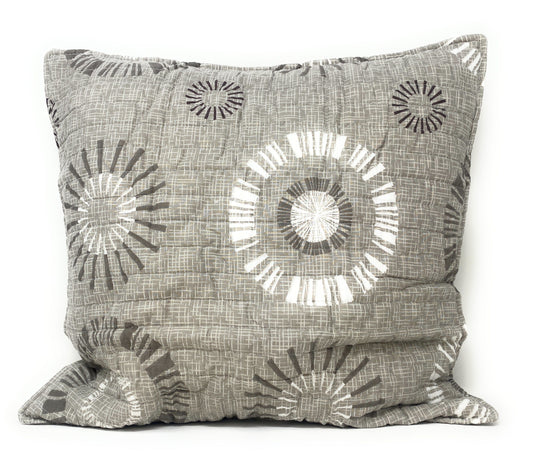Tache Cotton Taupe Beige Striped Floral Geometric Starburst Decorative 18x18" Throw Pillow Covers -  2-Pieces (DXJ107076)