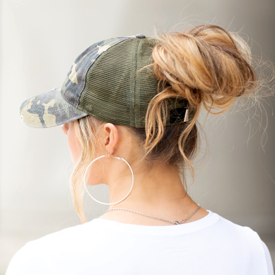 Distressed Messy Bun Caps | Adjustable
