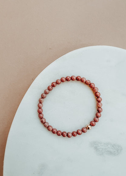 Natural Pink Rhodonite + 14k Gold Filled || Stretch Bracelet