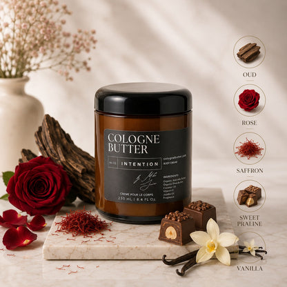 INTENTION – Luxury Fragrance Body Butter | Oud, Rose & Vanilla Cologne Scent Moisturizing Skin Butter | Cologne Butter