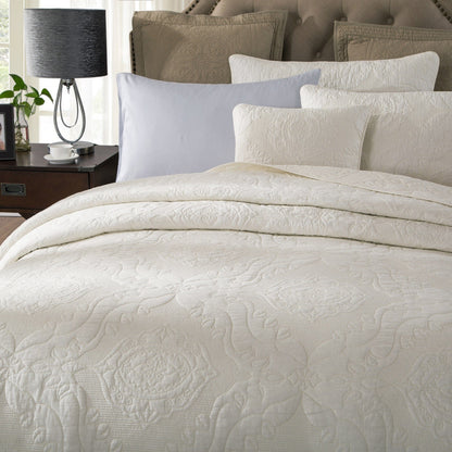 Tache Cotton Ivory White Paisley Damask Matelassé Powder Snow Cushion Covers / Euro Sham (JHW-643)