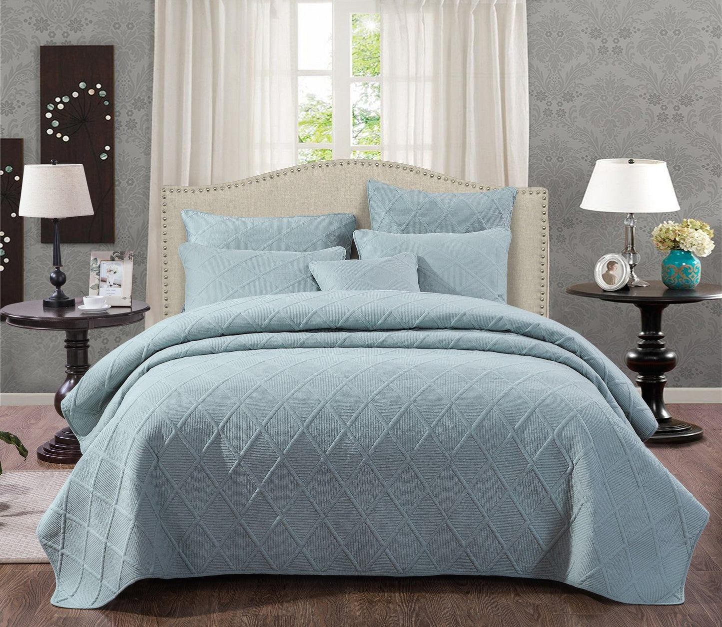 Tache Cotton Seafoam Blue Soothing Pastel Diamond Pillow Sham (JHW-856)