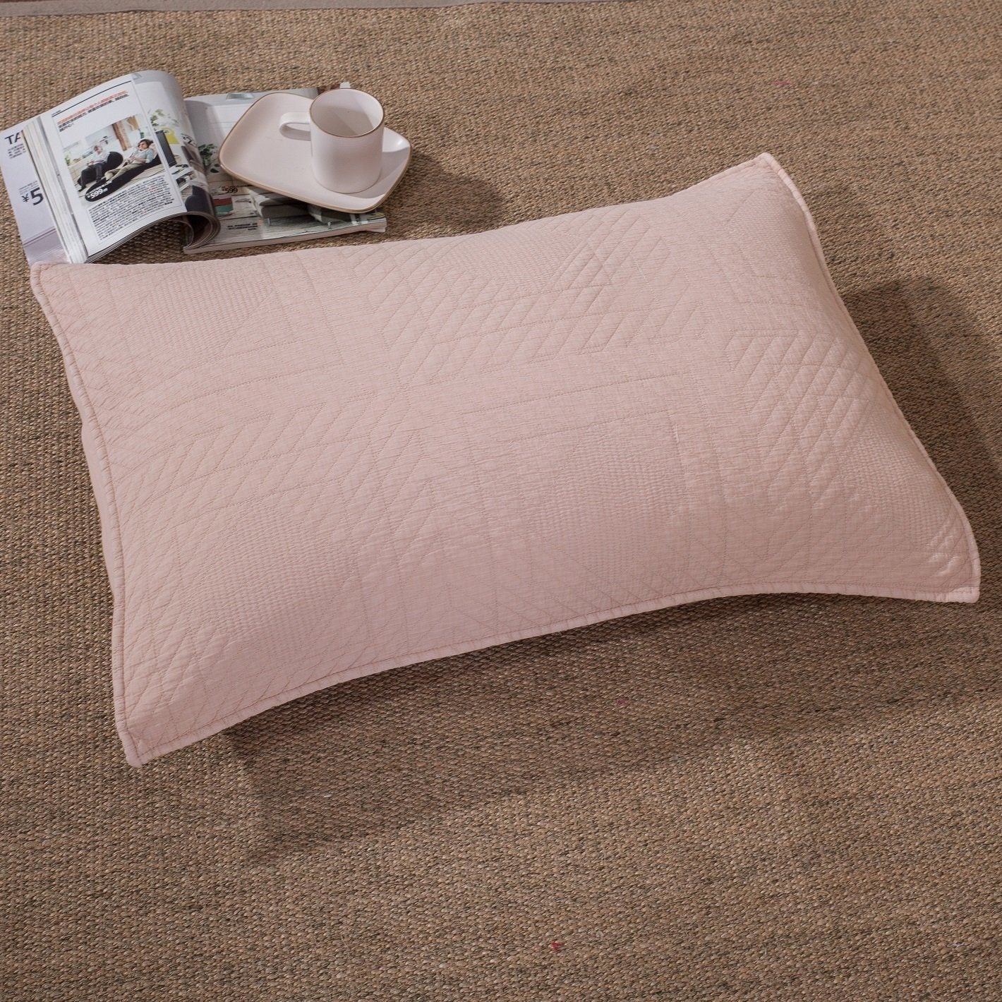 Tache Cotton Stone Washed Soothing Pastel Rustic Blush Pink Diamond Pillow Sham (JHW-863)
