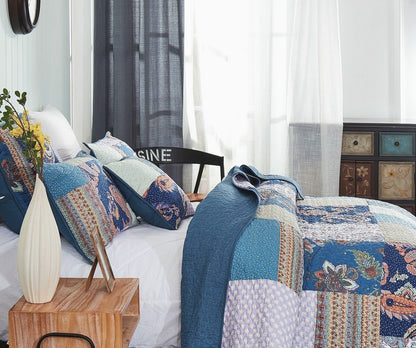 Tache Bohemian Night Flower Paisley Floral Navy Blue Pastel Cotton Patchwork Quilt Set (JHW-882)