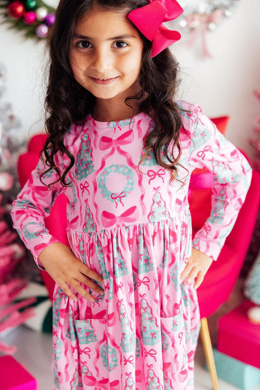 Jingle Bows L/S Pocket Twirl Dress - Shaketea