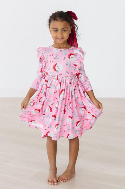 Jolly Old Saint Nick 3/4 Sleeve Ruffle Twirl Dress