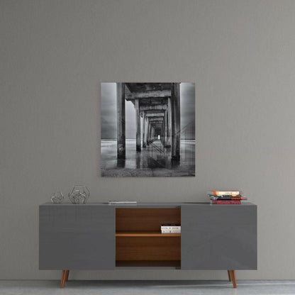 Black White Under Pier Arches Glass Wall Art