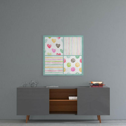 Colorful Hearts and Dots Kids Glass Wall Art