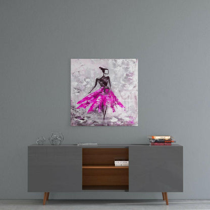 Fuchsia Tutu Dancer Silver Wall Glass Wall Art