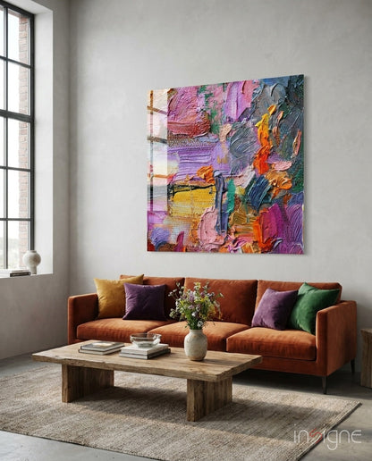 Vibrant Impasto Palette Knife Glass Wall Art