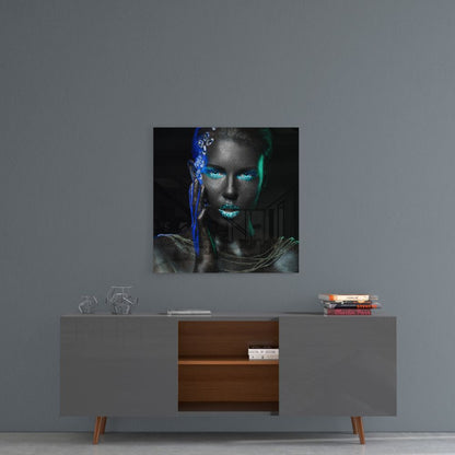 Turquoise Glow Blue Floral Woman Glass Wall Art